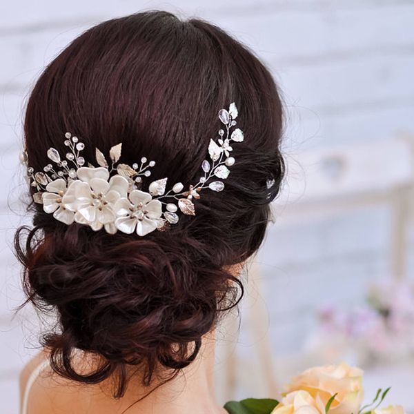 2020 Kmvexo Flowers Leaf Wedding Hair Accessories Hairbands Bride