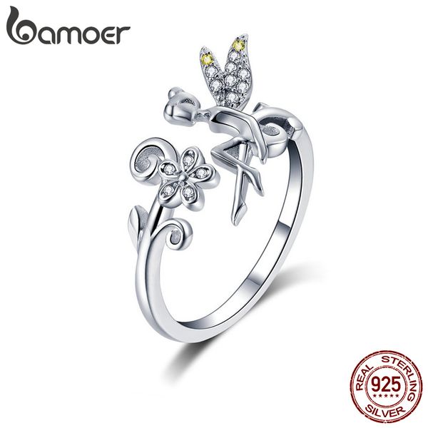 

bamoer silver ring fairy wings flowers plant ajustable rings for women 925 sterling silver jewelry girl jewelry gifts gar025 ly191226, Slivery;golden