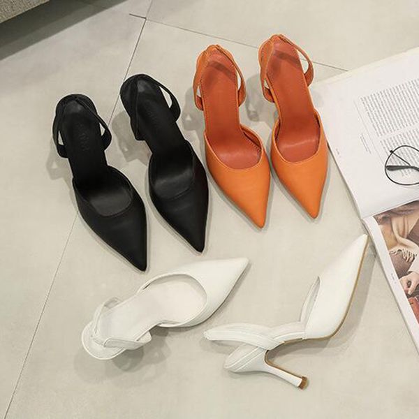 

candy color summer women shoes solid leather pointed close toe pumps sandals thin high heel stilettos femme shoes 2019 korean, Black