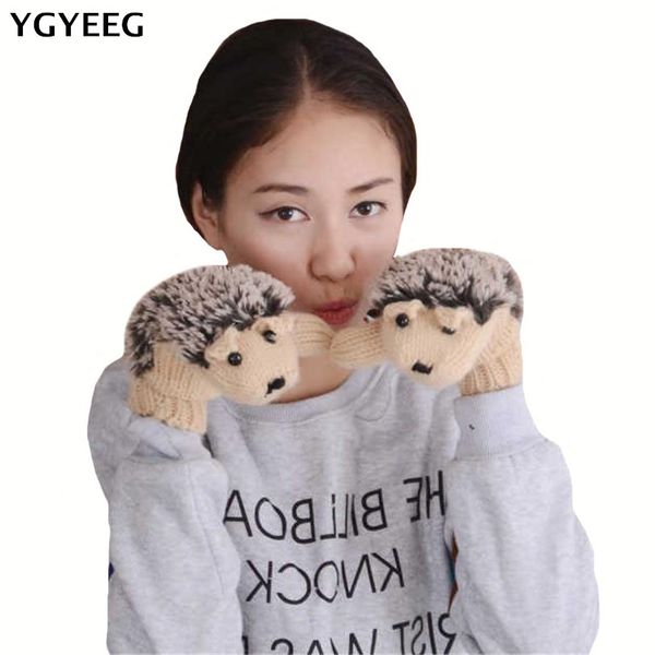 

ygyeeg 2019 8 colors girls novelty cartoon winter gloves for women knit warm fitness gloves hedgehog heated villus wrist mittens, Blue;gray