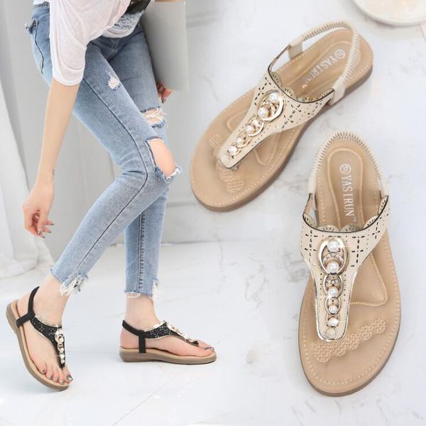

2019 ladies fashion casual shoes summer sandals slipper beach shoes black/white women shoes work/home flat heel beef tendon sole a6616-1