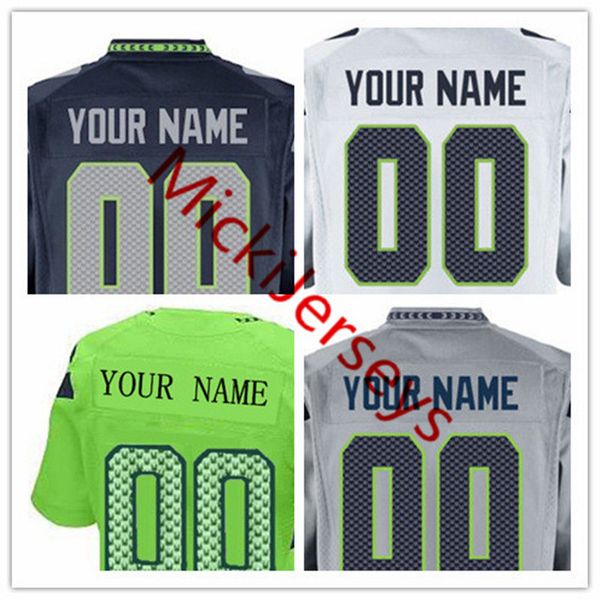 

Custom Seattle football Jersey Mens womens youth kids White Green Navy Seattle Customized Jersey S-3XL