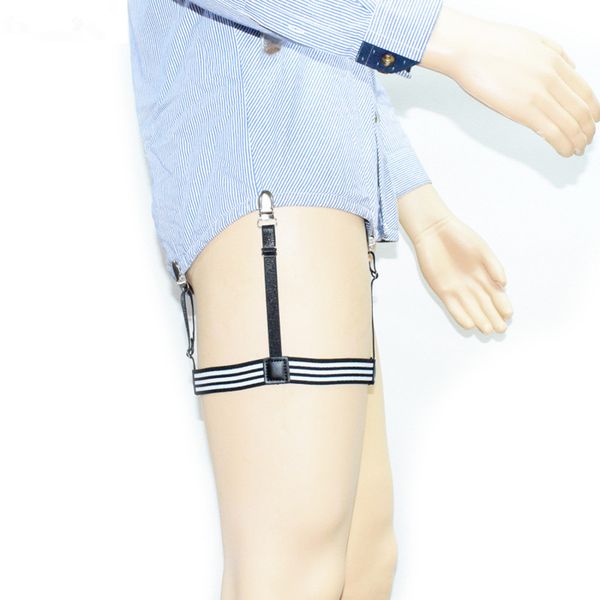 

1 pair leather harness men shirt stays belt suspender fashion garters strap non-slip locking clips keep shirt leg elastic holder, Black;white