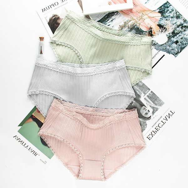

roseheart women fashion pink green cotton lace low waist panties underwear lingerie women briefs 3 pieces 3 color underpants, Black;pink