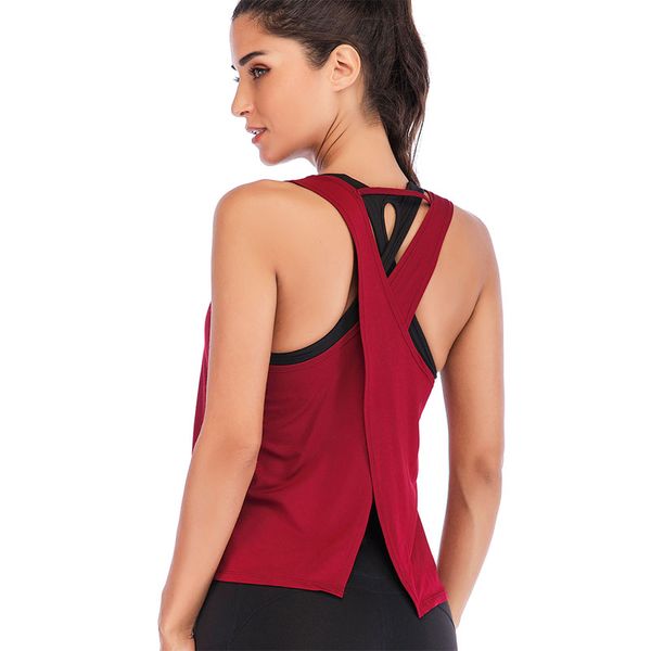 

women sportswear elastic cross back vest solid color for yoga smn88, White;red