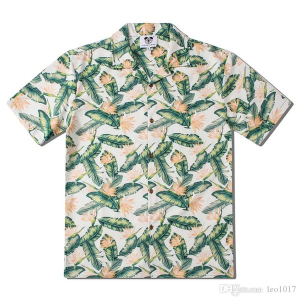

leaves printed street shirts men 2019 summer hawaii shirts men turn-down collar men's shirt male top