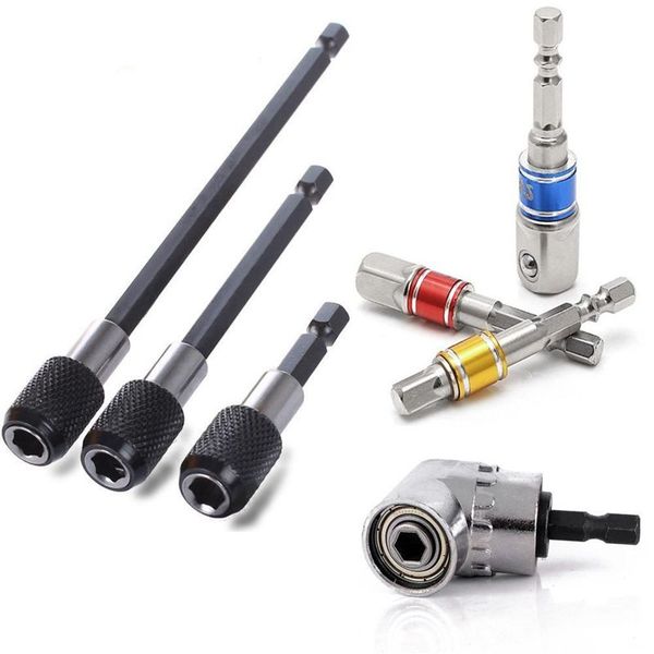 

adapter drill bit, 3pcs impact socket square nut driver bit + 3pcs 1/4 hex shank screwdriver bit holder + 1pcs 1/4 hex 105 degre