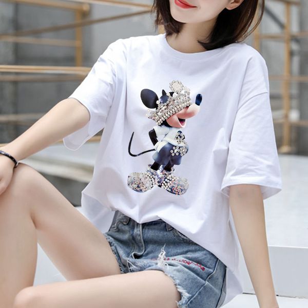 

spring and sfashion trend t-shirtummer new high grade cotton printing short sleeve round neck panel t-shirt, White