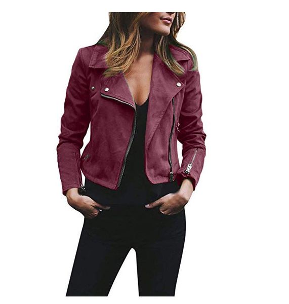 

autumn women lapel neck jackets fashion zipper fly coats casual solid color women outerwear with button, Black;brown