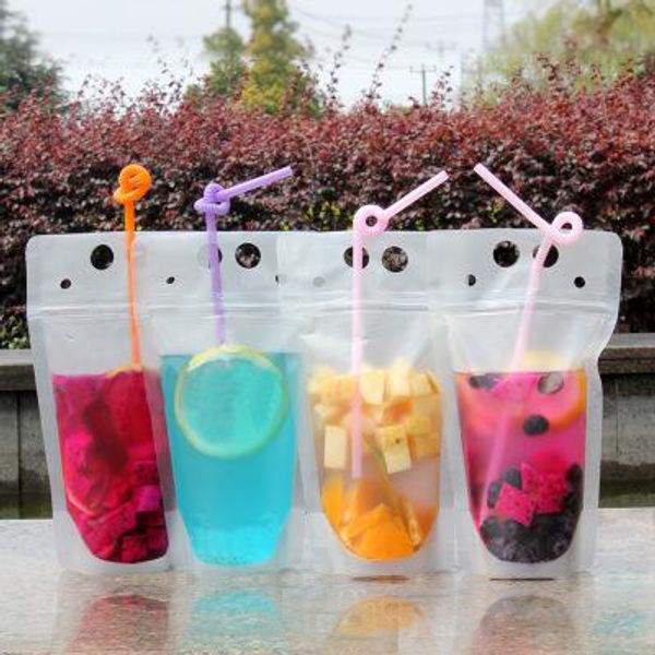 

500pcs очистить пейте мешочки сумки матового zipper стоячего пластиковые выпивая мешок с соломой с держателем многократно закрывающимся жаро