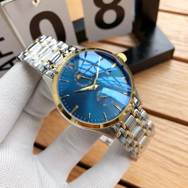 

simple new high-end automatic mechanical movement 24-hour moon phase display auto date classic steel strap mens watch with box x563, Slivery;brown