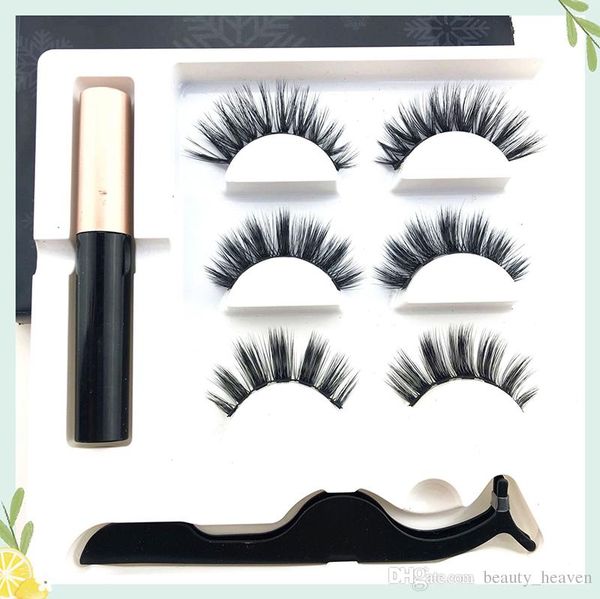 

3d mink eyelashes set handmade eye lashes extension 3 pairs false eyelashes & magnetic liquid eyeliner & tweezer makeup tools