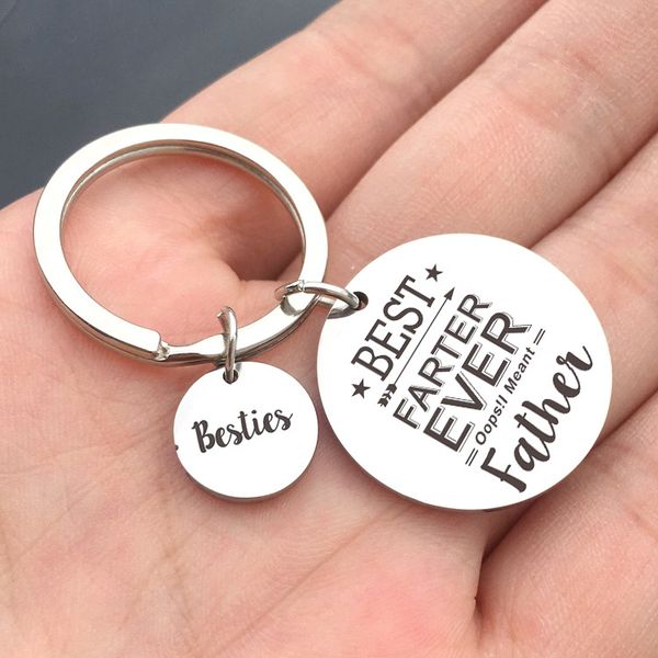 

father's holiday birthday gift farter ever peach heart stainless steel keychain lettering custom, Silver