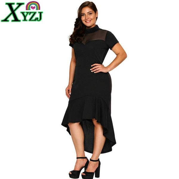 

3xl сексуальное платье женщины леди черный круглый воротник с коротким рукавом плиссированные передняя короткая задняя длинная высокая талия, White;black