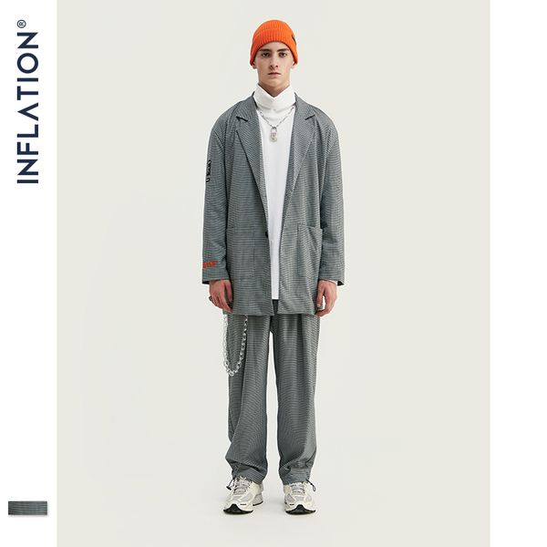 

inflation new arrival luxury men blazer loose fit fashion streetwear men suit grey check terno masculino blazers streetwear, White;black
