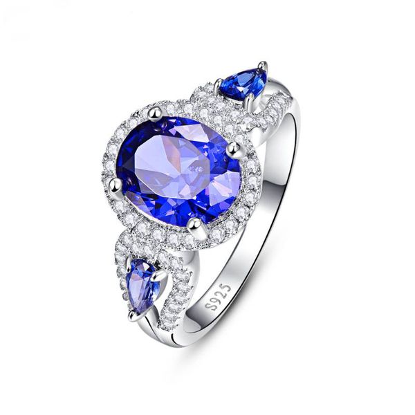 

синий циркон любовь кольцо luxury lady ежедневно партия 925 серебряных кольца ювелирных подарков украшение аксессуары, Golden;silver