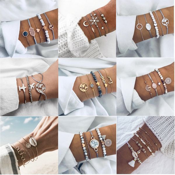 

2019 vintage bohemian charm bracelets set for women turtle earth beads multilayer bracelet diy female jewelry drop shipping, Black