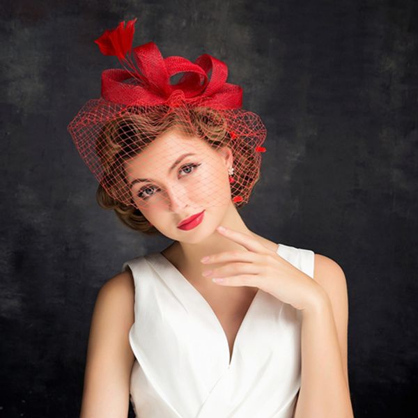 

kseniya queen new fashion lace bride headdress red hat hair accessories flower hair flowers tulle flower bridal small hats