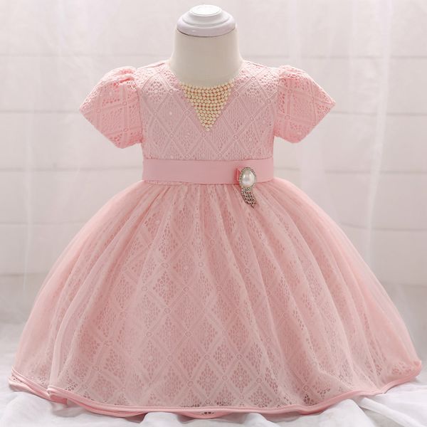 

retail elegant lace little baby girls communion baptism gown dress puffy sleeves beading baby girls summer party dress l1857xz, Red;yellow