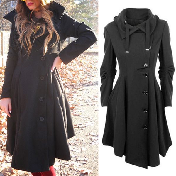 

korean woman winter long blends hooded parkas coats jackets 2018 fashion loose lassie capes female outerwear warm clothes, Black