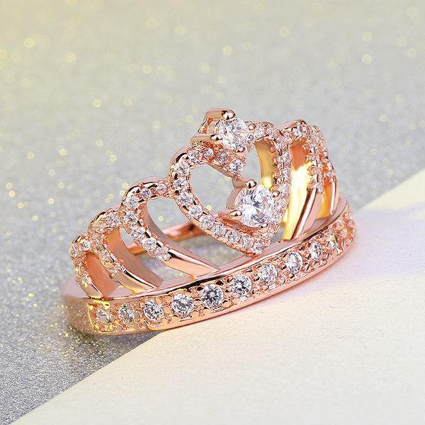 

wholesale-jewelry explosive fashion europe and the united states famous rose gold crown zircon ring, Golden;silver