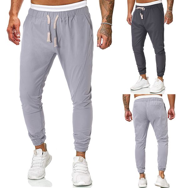 

men's solid color pencil pants drawstring full length sweatpant, Black