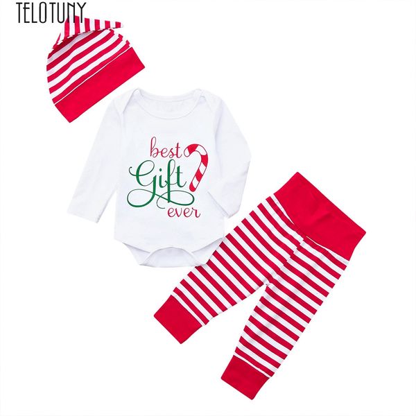 

telotuny outfit 3pc newborn baby girls boys striped romper pants cap clothes christmas sets baby sets fashion new nov17, White