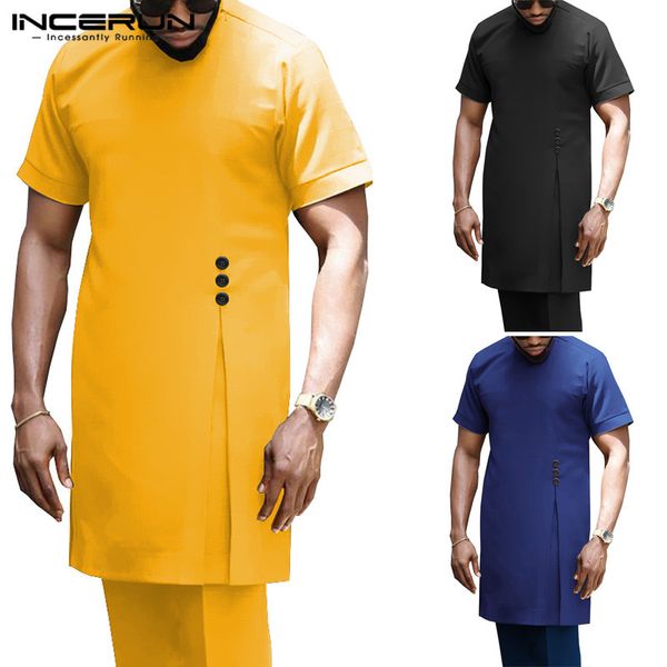 

2020 мода мужчины одежда с коротким рукавом шею футболка с длинным твердая повседневный kurtas мусульманская мужчины пакистанский tops s-5xl, White;black