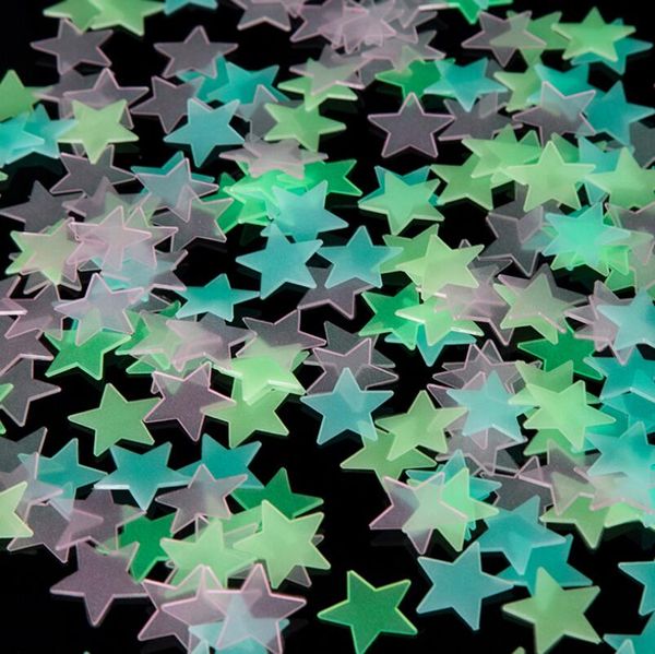 4 colori 3 cm stella adesivi murali stereo plastica luminosa fluorescente paster incandescente nel buio decalcomanie per baby room LX6133