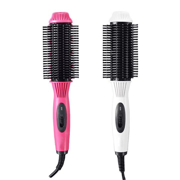 

new 2 in 1 professional hair brush pink/white electric hair curler comb brush roller supplies eu plug, Silver