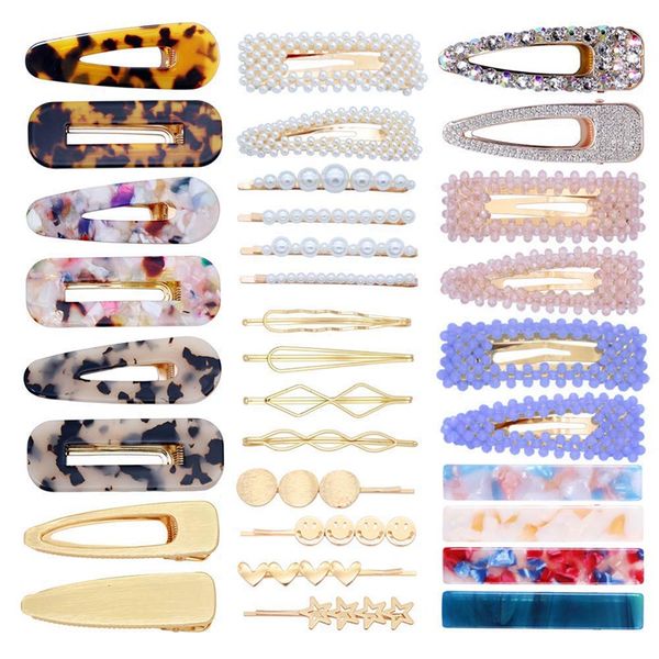 

32 клипа пк pearl волос pearl заколка для волос акриловых смол barrettes геометрических заколок металл золото шпилька styling je, Golden;white