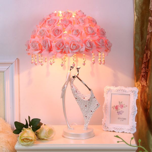 2019 Romantic Wedding Table Lamp Creative Red Rose Flower Light Modern Newcomer Wedding Gift Lamps Girl Bedroom Princess Room Flower Bedside Lamp From