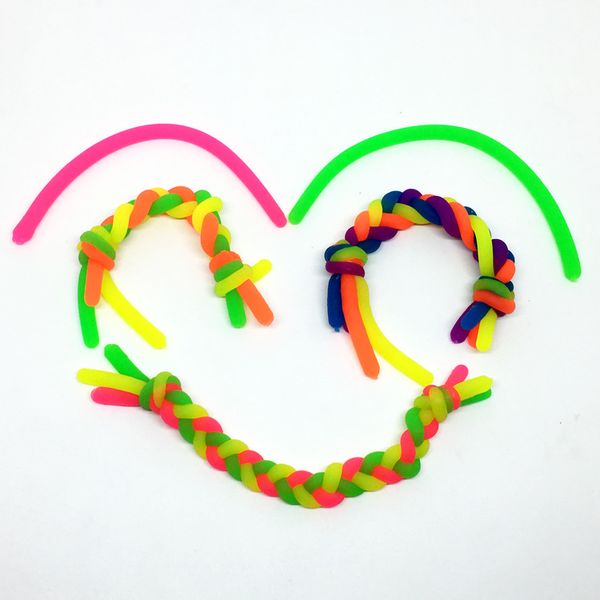 

ptr decompression soft rubber noodle rope vent toy neon slings diy woven bracelet stretch/pull/twirl/wrap/squeeze toy diy hand-knit rope