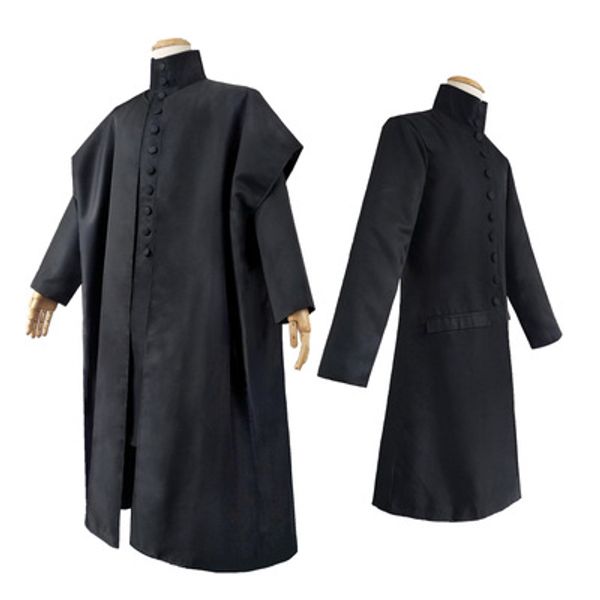 

vintage men clothes 2019 black long coat stand collar cosplay trench, Tan;black