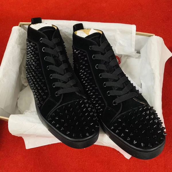 

2019 men women leisure flats designer sneakers shoes luxury red bottom shoes with red bottom spikes high walking ing, Black