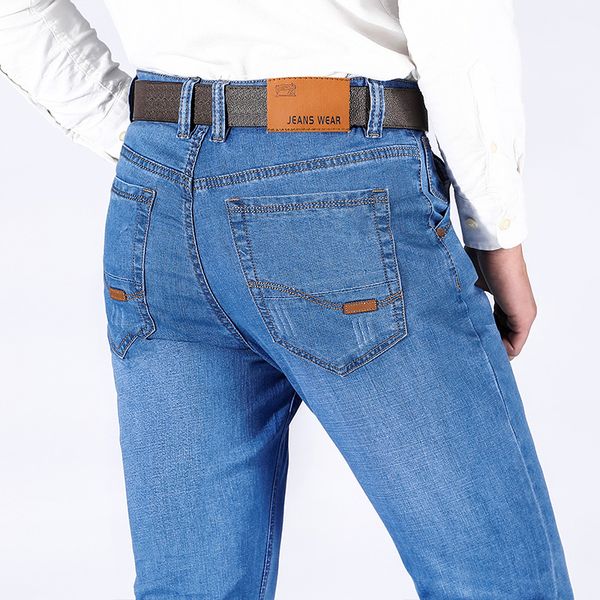 

brand men's thin jeans summer slim light blue denim pants male fashion classic business casual stretch jeans trousers