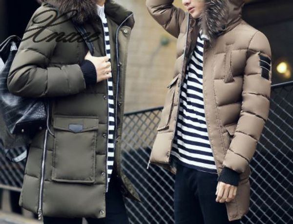 

new men's long down jacket cotton korean men's jacket, Tan;black