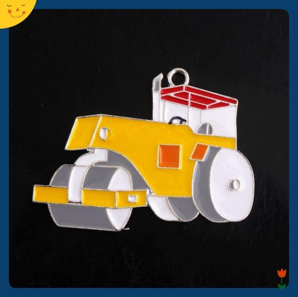 

doluo 10pcs zinc alloy colorful enamel construction trucks roller pendants for chunky beads necklace accessory making 49x38mm keychain, Silver