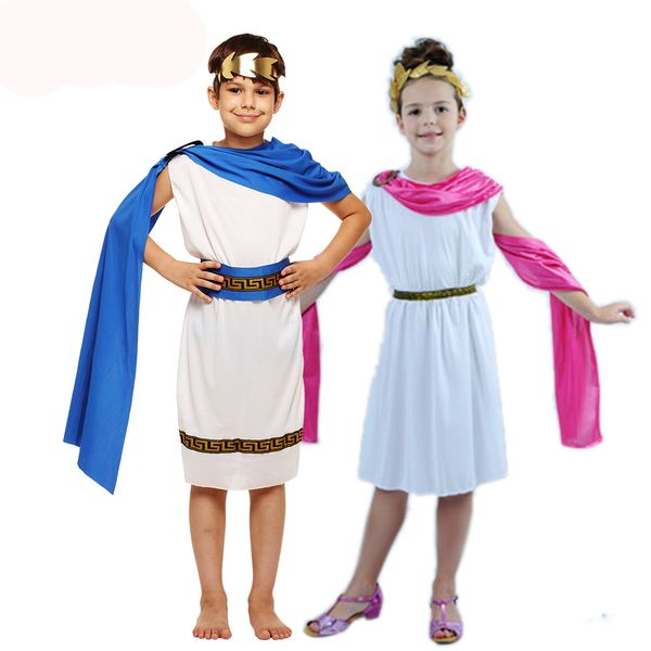

kids child grecian toga set costume boys girls roman greek goddess costumes halloween purim party mardi gras fancy dress, Black;red