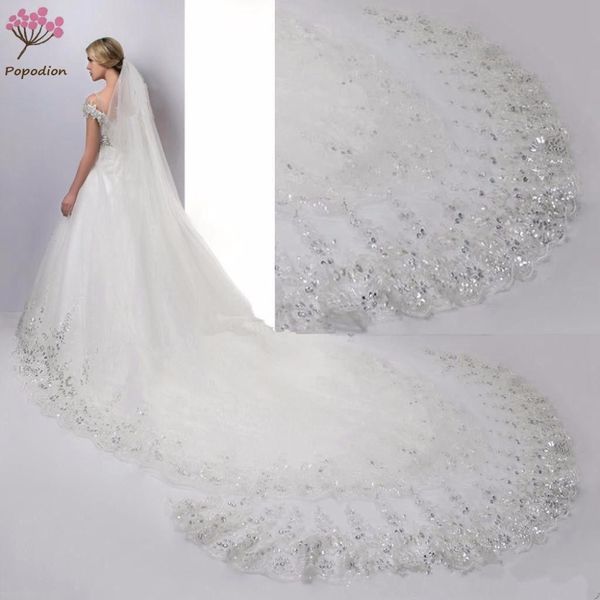 

wedding accessoire 4 meters wedding veil long white wedding lace sequins bridal veils veils for bride with comb was10064 c19041101, Slivery;golden