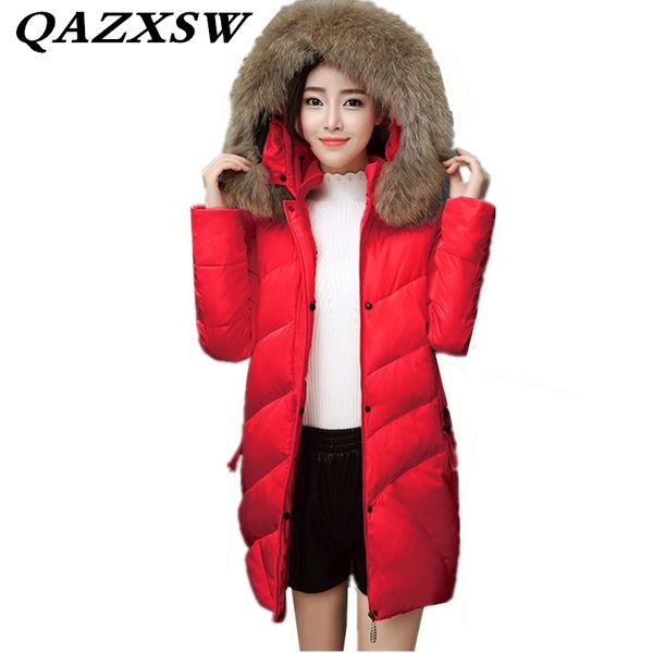 

2018 new winter large size slim warm thicken hooded fur collar long women down jacket fashion trendy solid 90% down coat lf194, Black