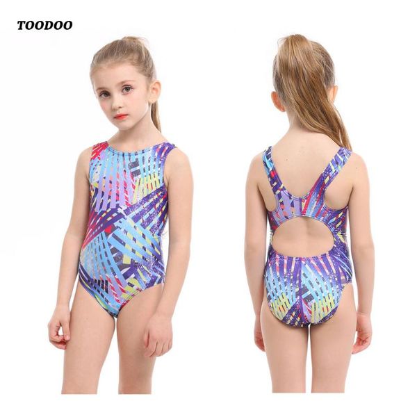 

2020 new professional girls one-piece swimming trunks with crotch digital print bathing children suit swimsuit