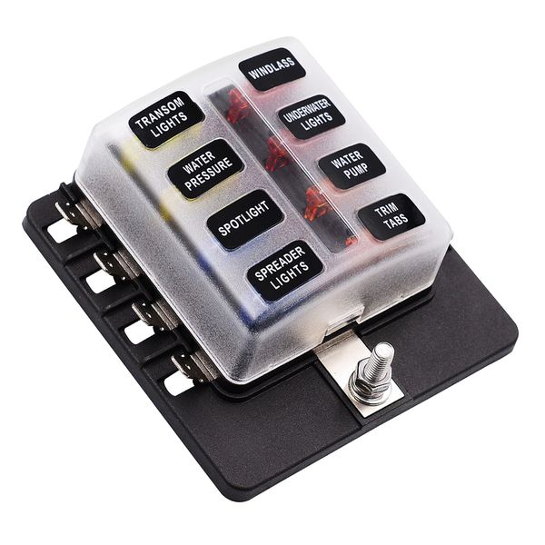 

universal 12 10 8 6-way fuse box led indicator for blown fuse protection cover/100a fuse block for automotive