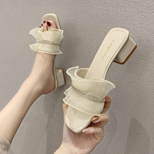 

shoes lady ladies' slippers slipers women med slides girl 2020 flat summer pu rubber fashion hoof heels flat, Black