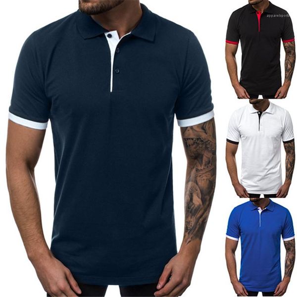 

sleeve turn-down colar polos summer mens polos fashion cuff striped patchwork natural color polos casual short, White;black