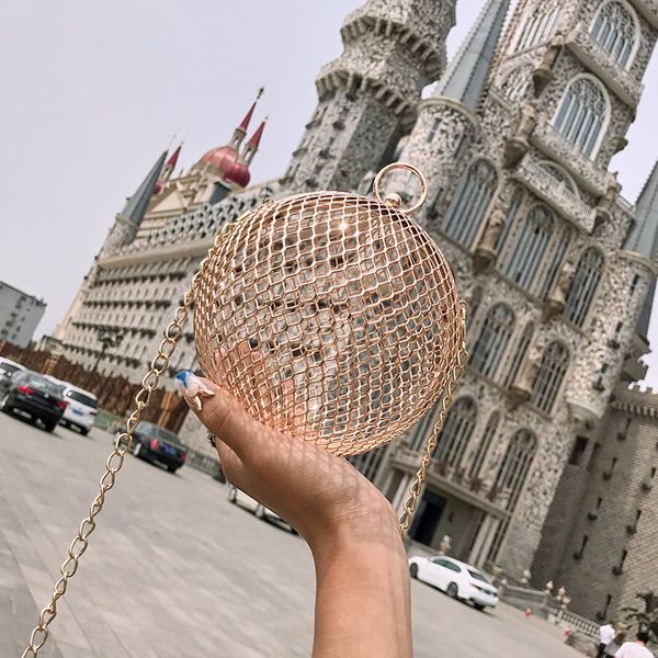 

round female bag funny cage bag 2018 summer fashion new personality handbag women chain shoulder messenger bags