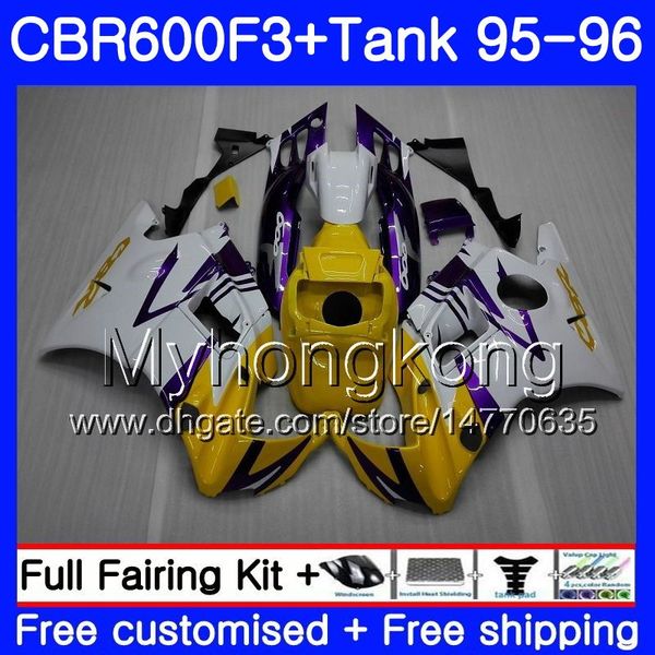 Karosserie + Tank für HONDA CBR600RR CBR 600F3 CBR 600 F3 FS 95 96 289HM.12 CBR600FS CBR600 F3 95 96 CBR600F3 Gelb weiß Lager 1995 1996 Verkleidungen