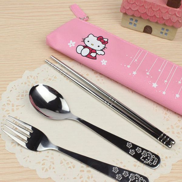 

cute hello kitty cooking set camping spoon chopstick outdoor camping folding spoon outdoor stainless steel cookware