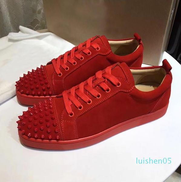 

2020 new fashion designer spikes flats shoes red bottom shoes for women mens luxury party lovers genuine leather sneakers as03, Black