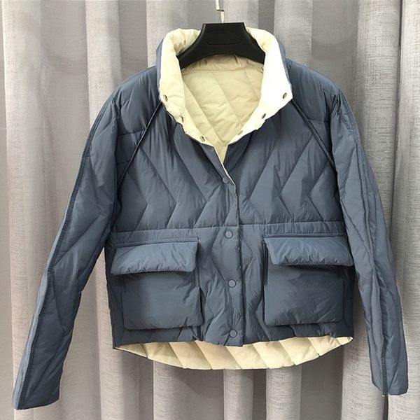 

2020 new autumn women double sided white duck down jacket ultra light winter stand collar short down coat female parka, Black